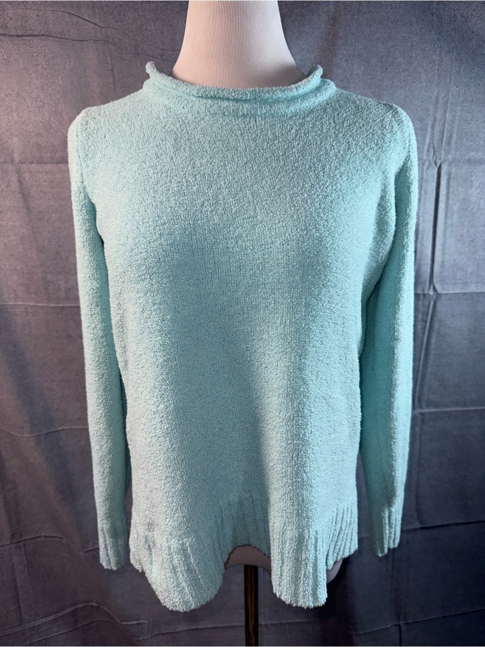 1281-Laura Scott Mint Green Textured Crew Neck Sweater